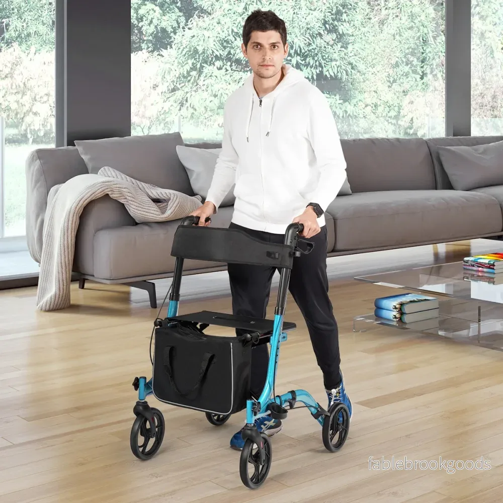 Aluminium – Rollator Fällbar Reserullator Höjdjusterbar Lättviktsrullator – Blå - Bild 3