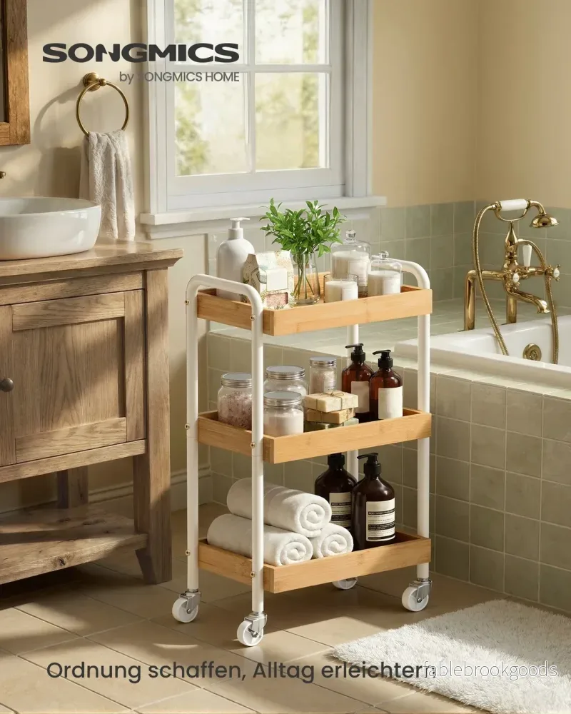 Rolwagen - 27,5 x 41,3 x 73 cm - Stalen frame - Natuurlijk beige - Maximale belasting per plank: 10 kg - Bild 2
