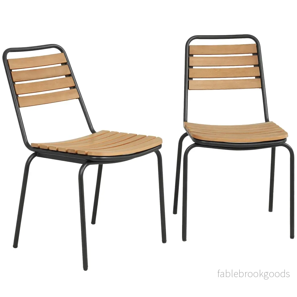 Stapelbara trädgårdsstolar för utomhusbruk, set med 2 delar, stål och trä