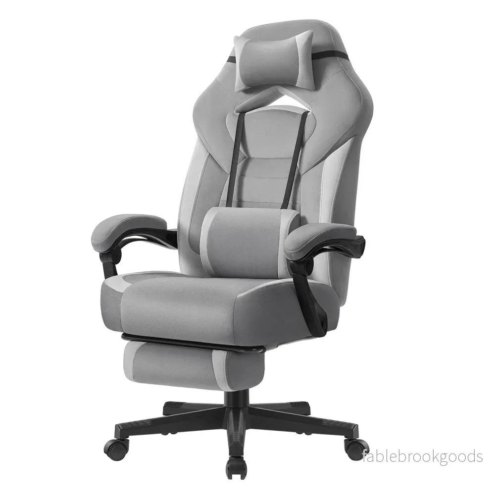 Gamingstoel – Ergonomisch – Met Voetensteun – Verstelbare Hoofdsteun – Grijs Gamingstoel – Ergonomisch – Met Voetensteun – Verstelbare Hoofdsteun – Grijs