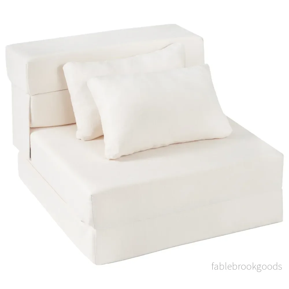 i – Fällbar soffa/säng av chenille med kudde för vardagsrum, sovrum eller hemtkontor – 3 1 2 – Beige