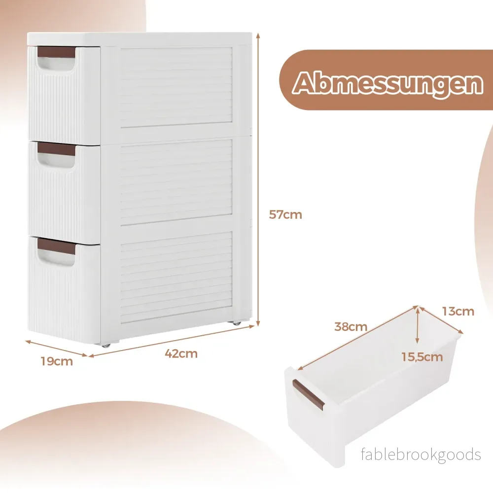 Nischeskåp – smalt med hjul Nischeregal brett Nischvagn lådor (3 lådor) – 20 cm 4 – Vit - Bild 2