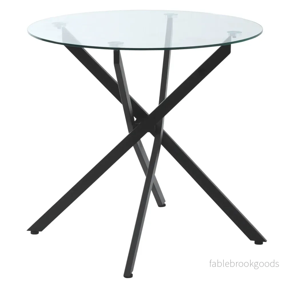 Runt soffbord i glas – svart, metallstomme, 80 cm