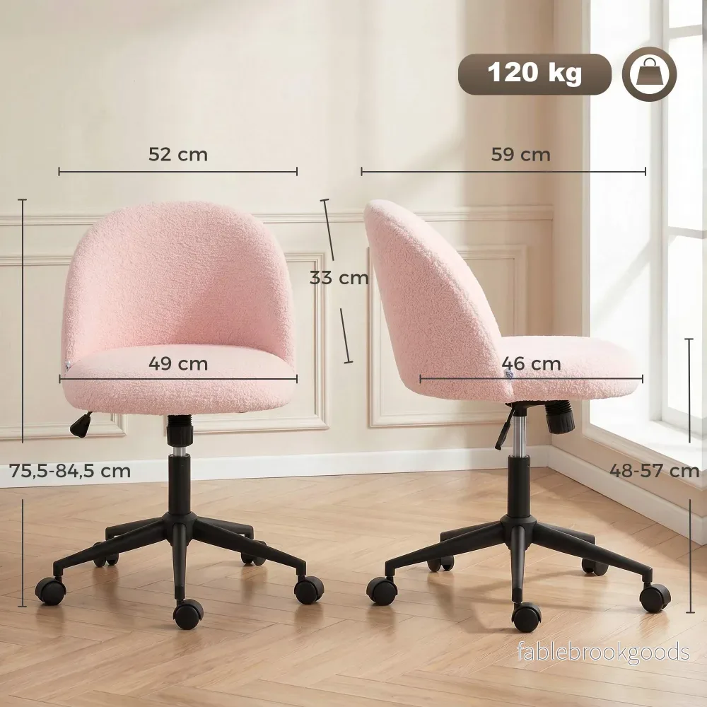 Snurrstol för kontor, rosa teddyfleece, höjdjusterbar - Bild 3