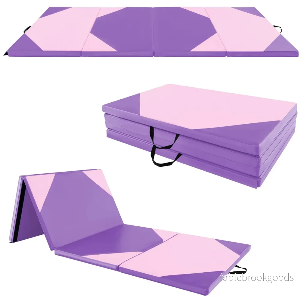 Fällbar – träningsmatta i konstläder med kardborreband och bärhandtag – 300 x 117 x 5 cm – Lila