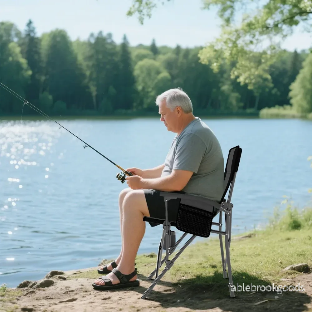 Campingstol – hopfällbar Klappstol med mugghållare och sidoficka fiskestol bärförmåga – 1 x 160 kg – Svart - Bild 3
