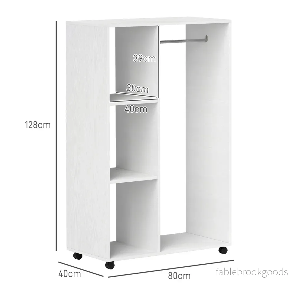 Rullande klädställ – 3 hyllor, skena, 80x40x128 cm, vit - Bild 3