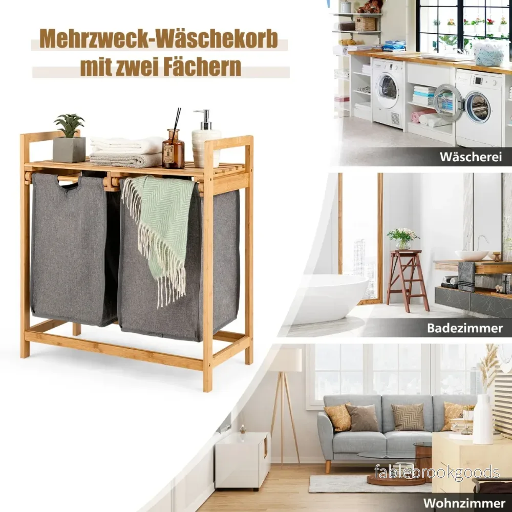 Bambu – tvättkorg med två fack delad Naturlig – 2 64 x 33 x 73 cm – Natur - Bild 2