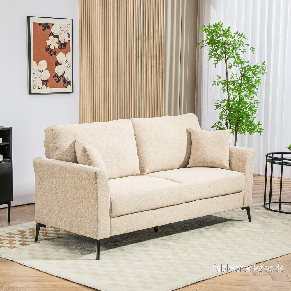 2-sits linnesoffa, metallben, beige klädsel - Bild 2