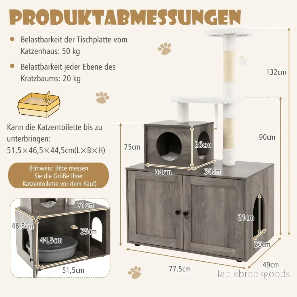 Kattenskrubb – med klösträd hus för katttoaletter kattmöbler – Grå - Bild 2