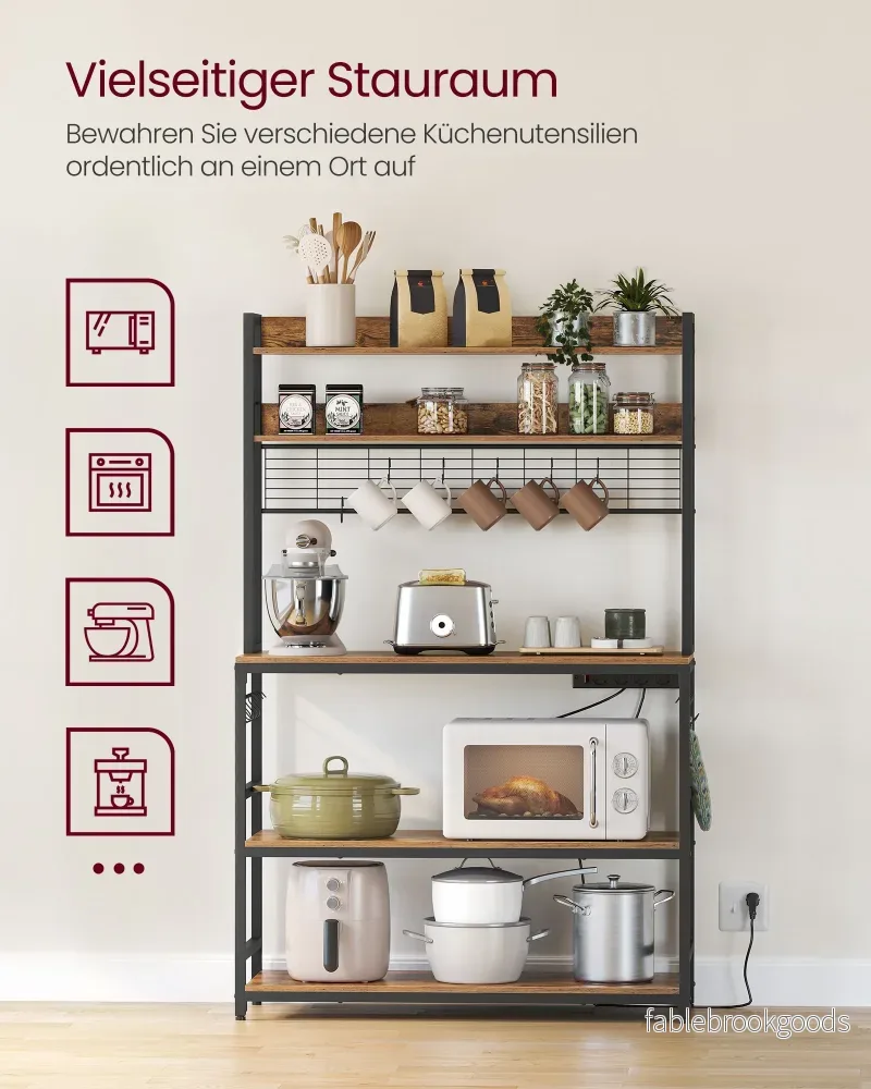 Keukenrek - Met Stopcontacten - Rasterwand - 14 Haken - Vintage Bruin-Zwart - Bild 3