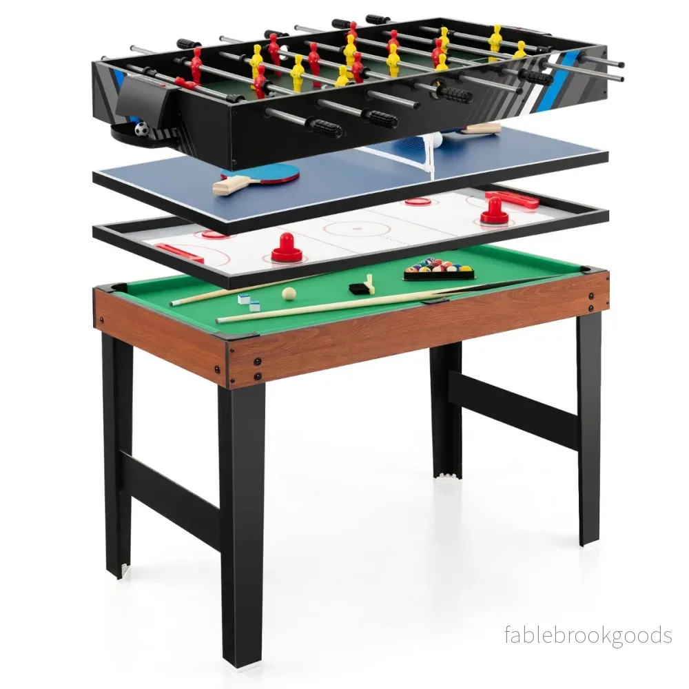 i – flerfunktionsspelbord med fotbollsspel, biljard, airhockey och bordtennis, arkadspelsats, brunt – 4 1 – Brun + svart