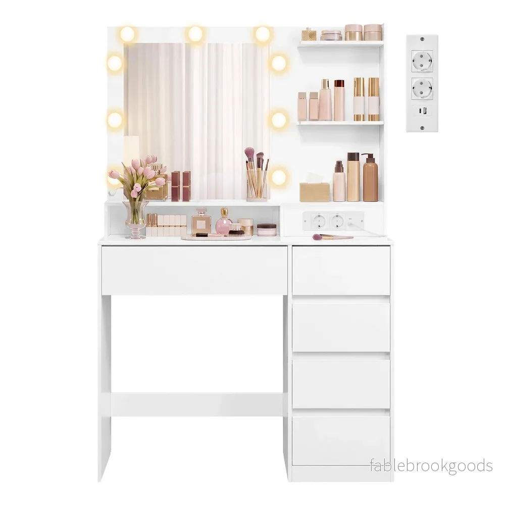 Kaptafel - Met Verlichte Spiegel en Schuifladen - Wit - 80 x 40 x 144,3 cm - Bild 2