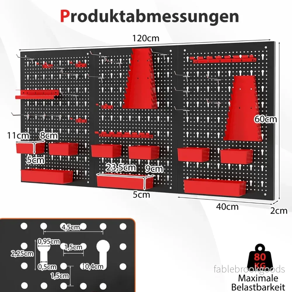 Metallverktygsvägg – med delade förvaringslådor och verktyghållare krokar – 9 – Röd - Bild 2