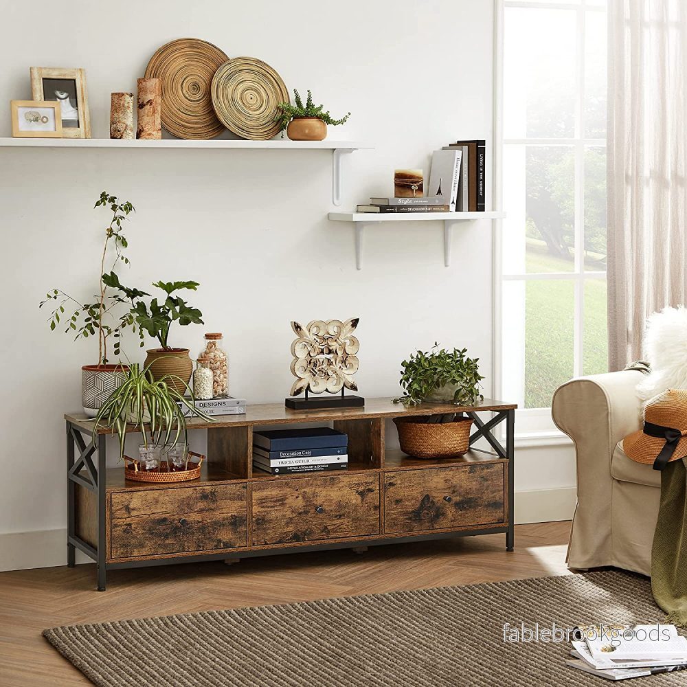 TV-skåp – 3 lådor – Industriell design – Vintage brun-svart - Bild 3