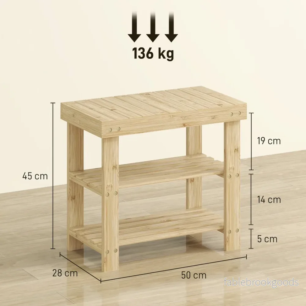 Bambuskobänk med 2 hyllor, 50x28x45cm, Naturfärgad - Bild 3