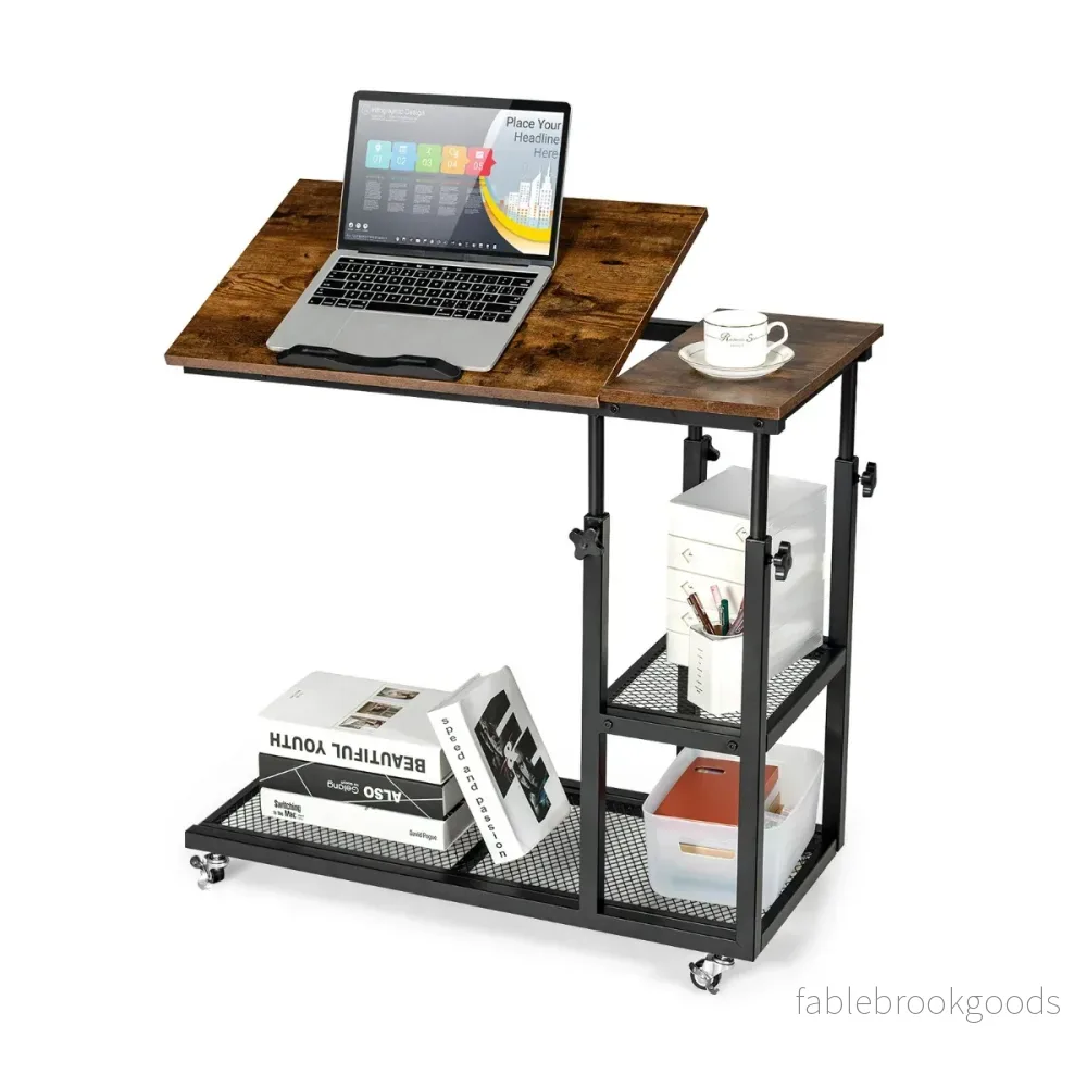 Laptopbord – med höjd och lutningsjusterbart nivåer sidobord vintage – 3 – Brun