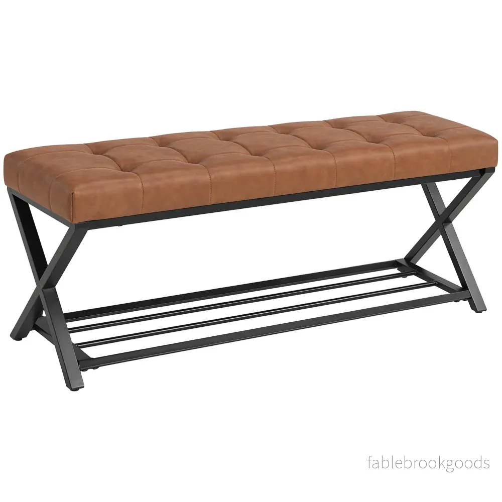 Skobänk med PU-lädersits, metallhylla, 220 kg