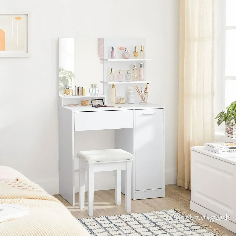 Sminkbord – Med spegel och belysning – Vit - Bild 3