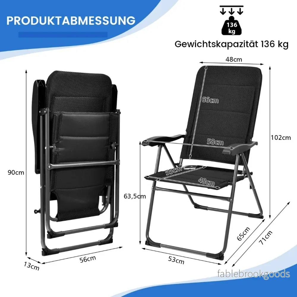 Set – med trädgårdsstolar, hopfällbara vägs justerbart ryggstöd, – 2 7 76 x 60 x 103,5 cm – Svart - Bild 2