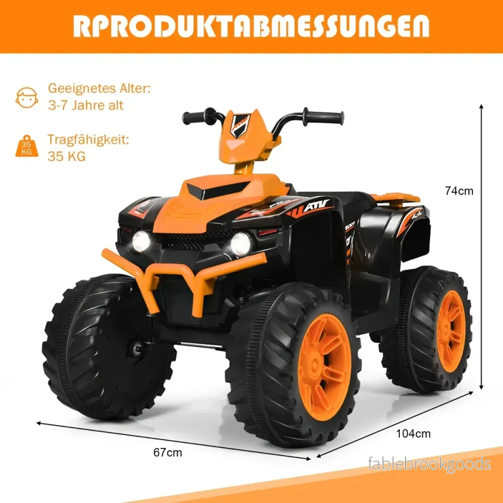 12V – elektrisk barnquad med strålkastare Mini musik och tuta Barnbil – Orange - Bild 2