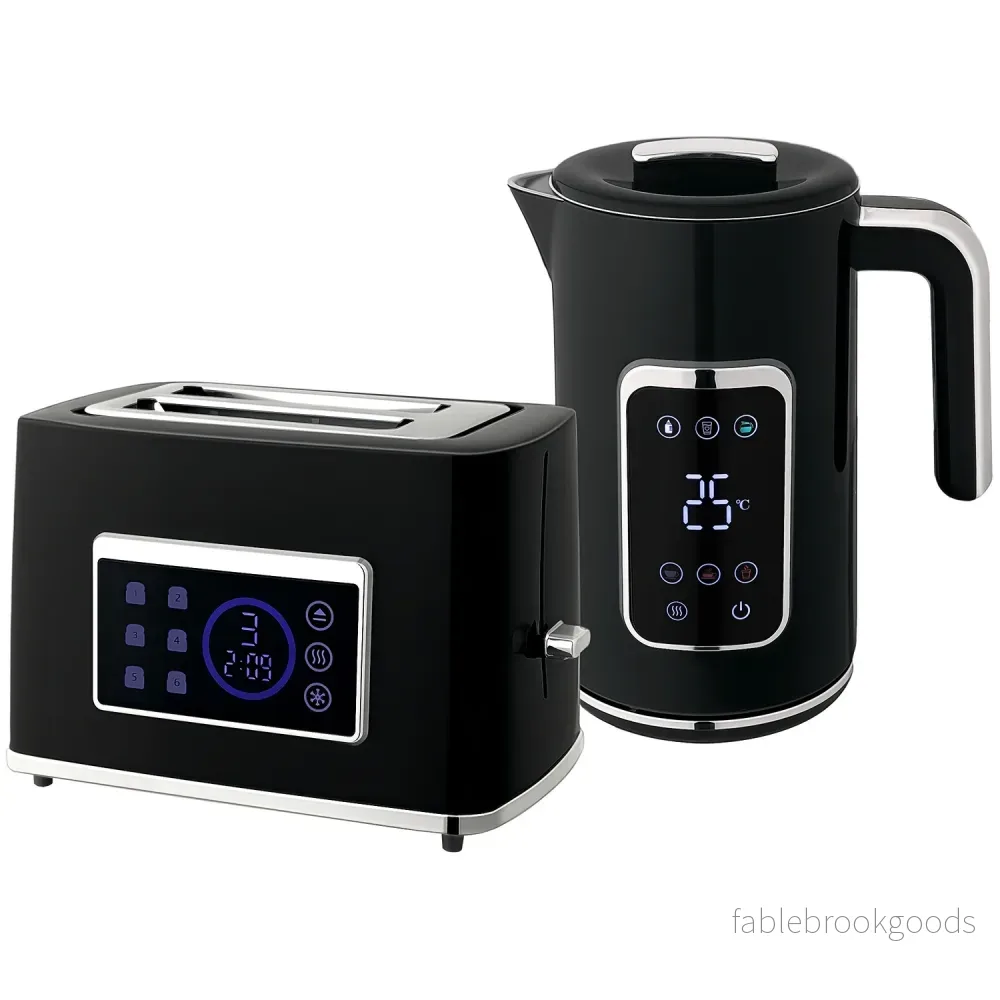 Vattenkokare och brödrostset, LED-touch, 1,7 l, 2 fack, svart
