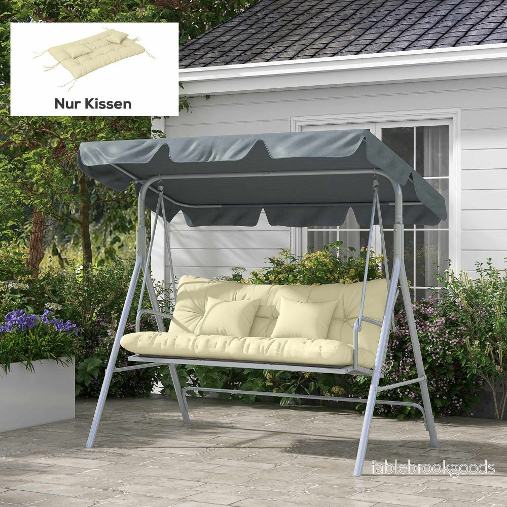 Set med dynor för utomhusstolar, vattenavvisande, 150x50 cm, krämfärgad - Bild 2