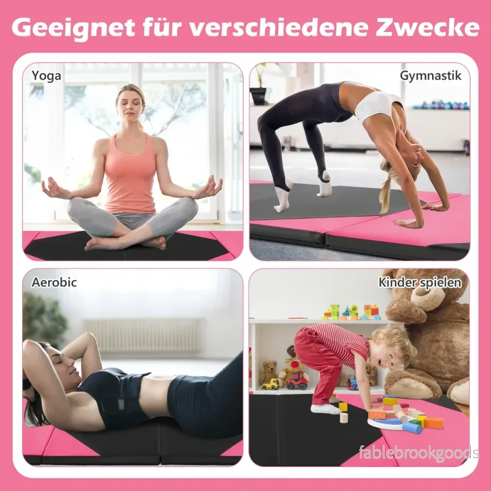 Vikbar – träningsmatta av syntetiskt läder med kardborrefästen och bärhandtag – 300 x 117 x 5 cm – Rosa - Bild 3