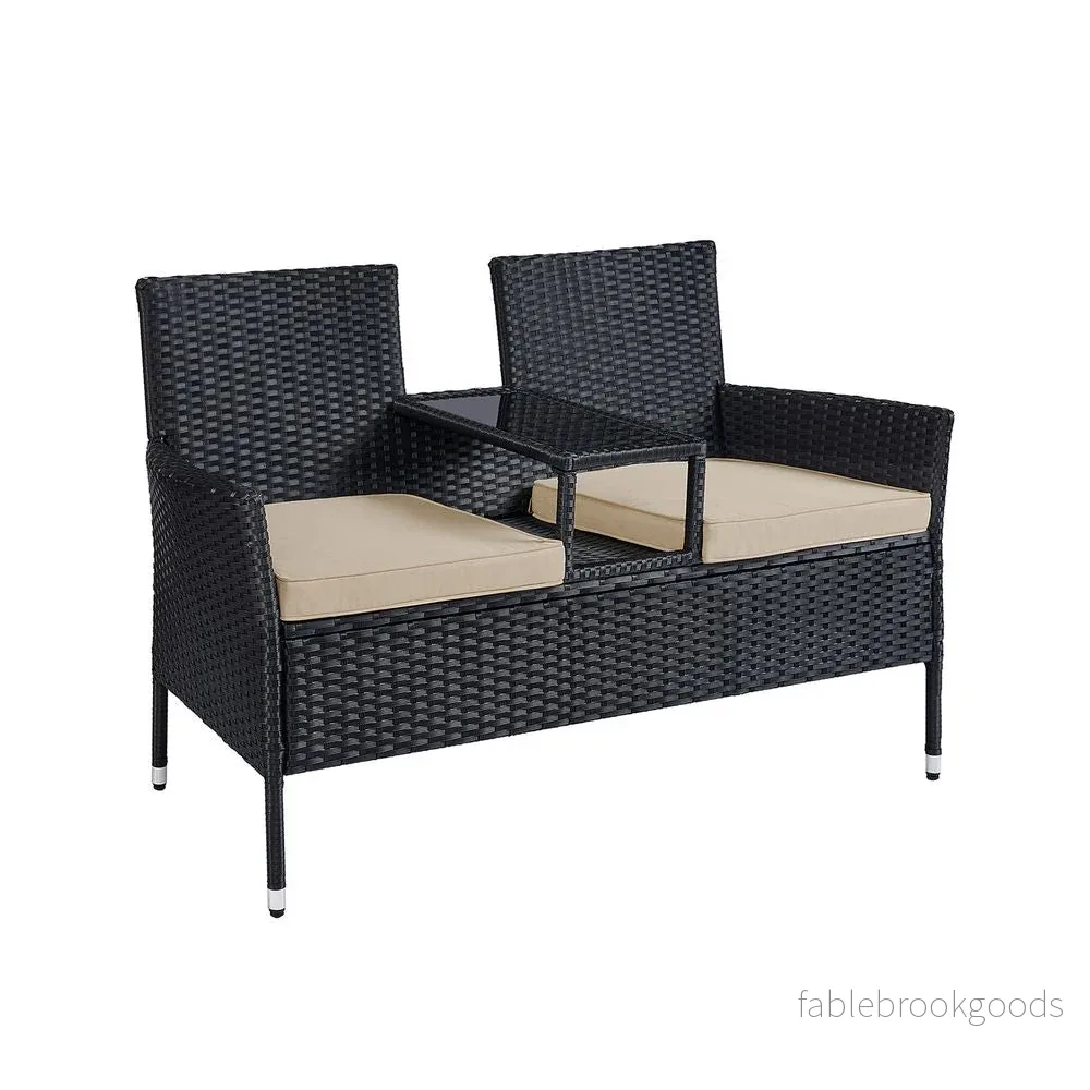 Trädgårdsstol med bord – Platssparande – Svart-taupe