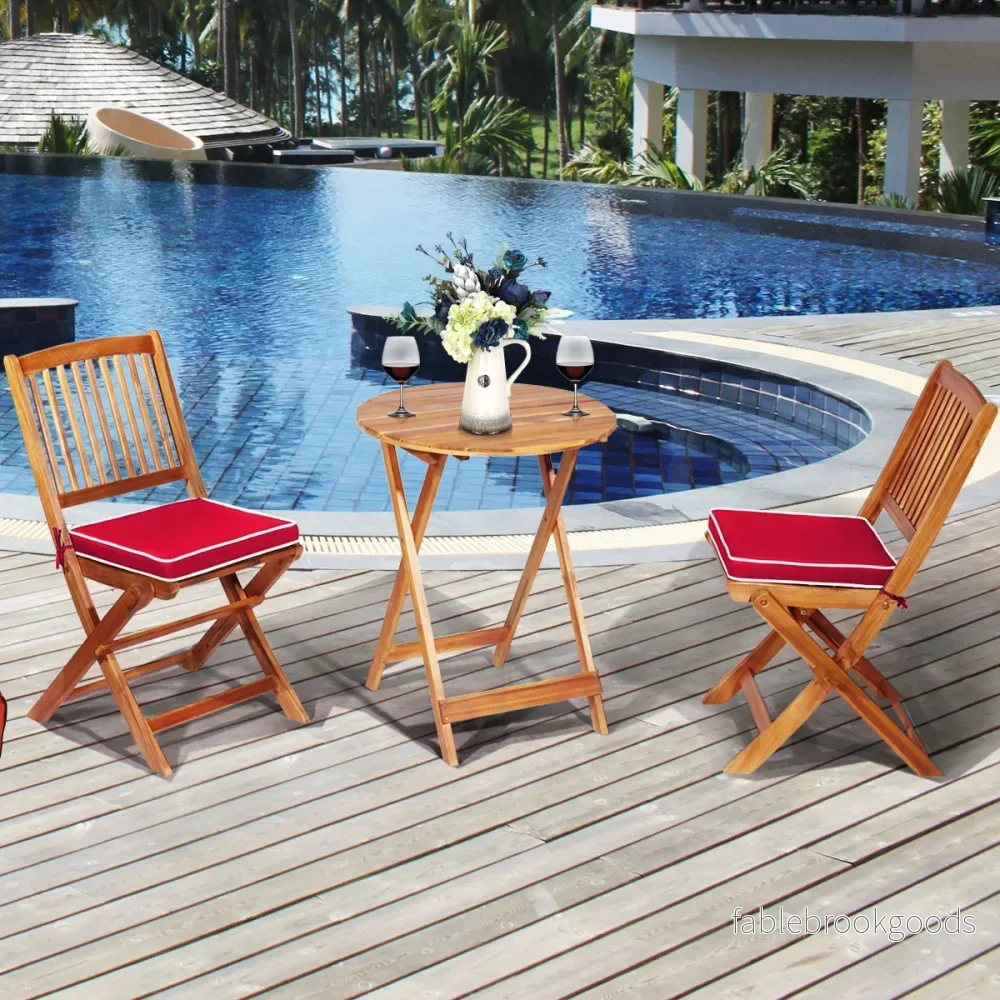 delat – set Utemöbler med runt bord och stolar kuddar Ergonomisk sittset – 3 2 2 – Röd - Bild 2