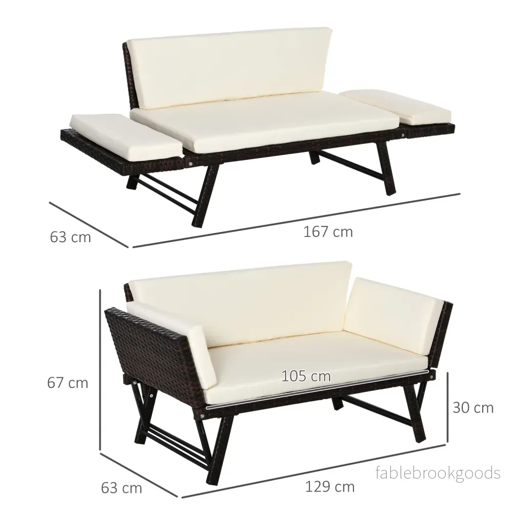 2-sits polyrattan trädgårdssoffa med fällbara armstöd - Bild 3