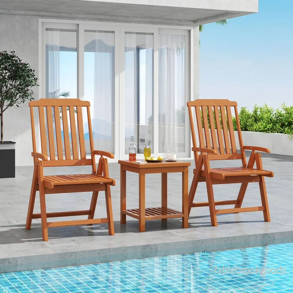 Fällbar – trädgårdsstol hög rygg fällstol i plast väderbeständig balkongstol i trälook terrassstol upp till belastbar – 150 kg – Brun - Bild 3