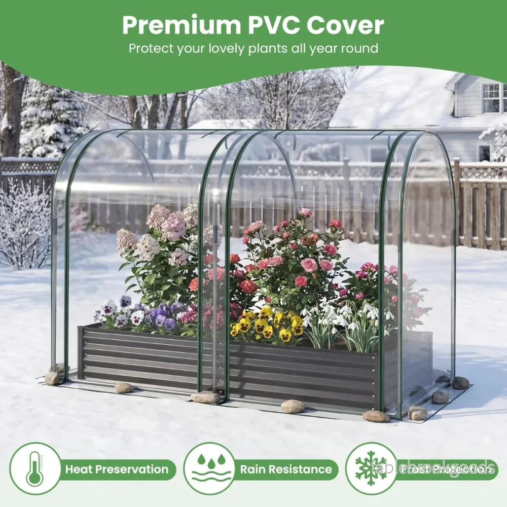 i – upphöjd odlingslåda med växthus, metallplanteringskärl PVC skydd och fönster, drivbädd – 3 1 2 – Svart - Bild 3