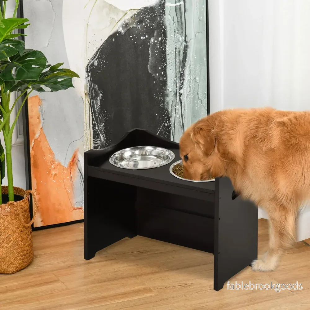 Justerbar hundmatningsstation, skål i rostfritt stål, 54 cm - Bild 2