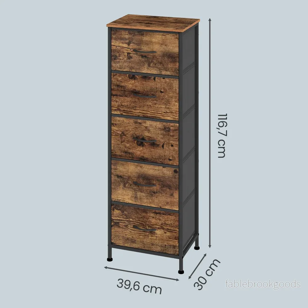Commode - 5 Stoffen Lades - Smal - Industrieel Design - Vintage Bruin-Zwart - Bild 3