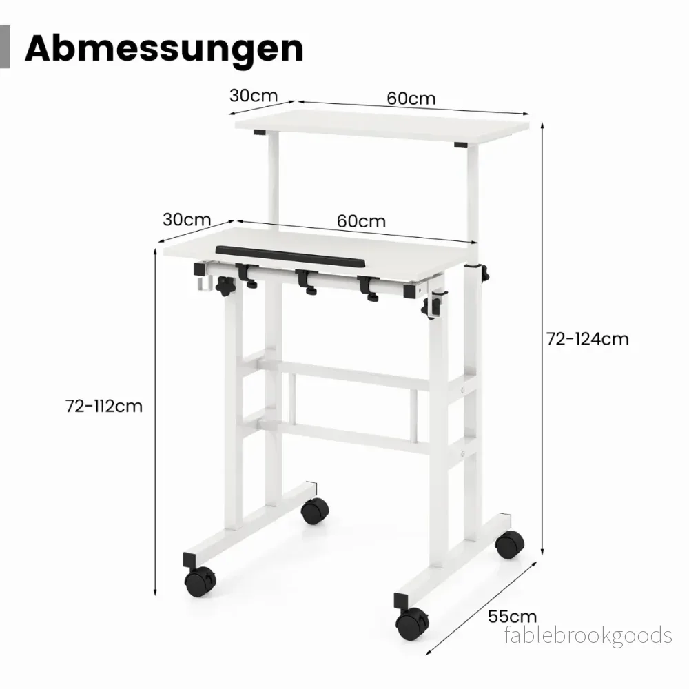 Höj – och sänkbar sitt stå skrivbord med stegs datorarbetsplats på hjul – 2 – Vit - Bild 2