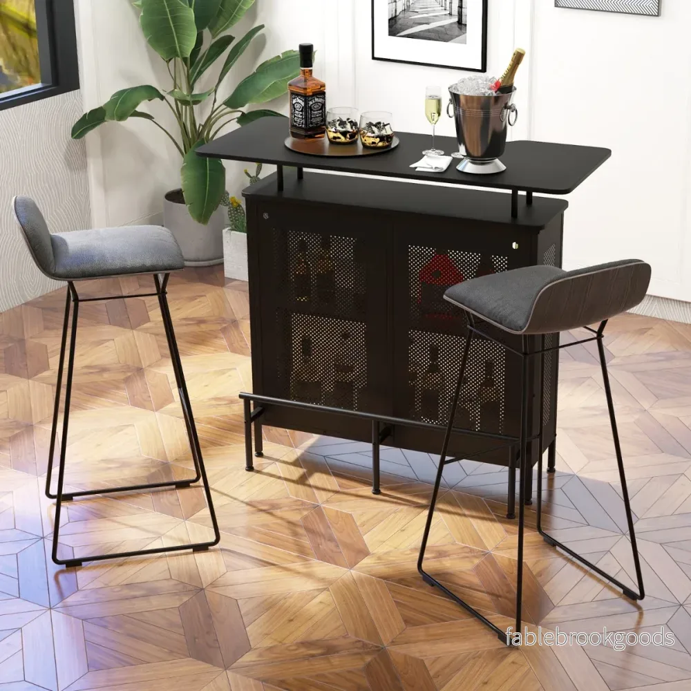 Köksbarbord – med vinställ och glashållare justerbara fötter – 2 6 120 x 50 x 106,5 cm – Svart - Bild 3