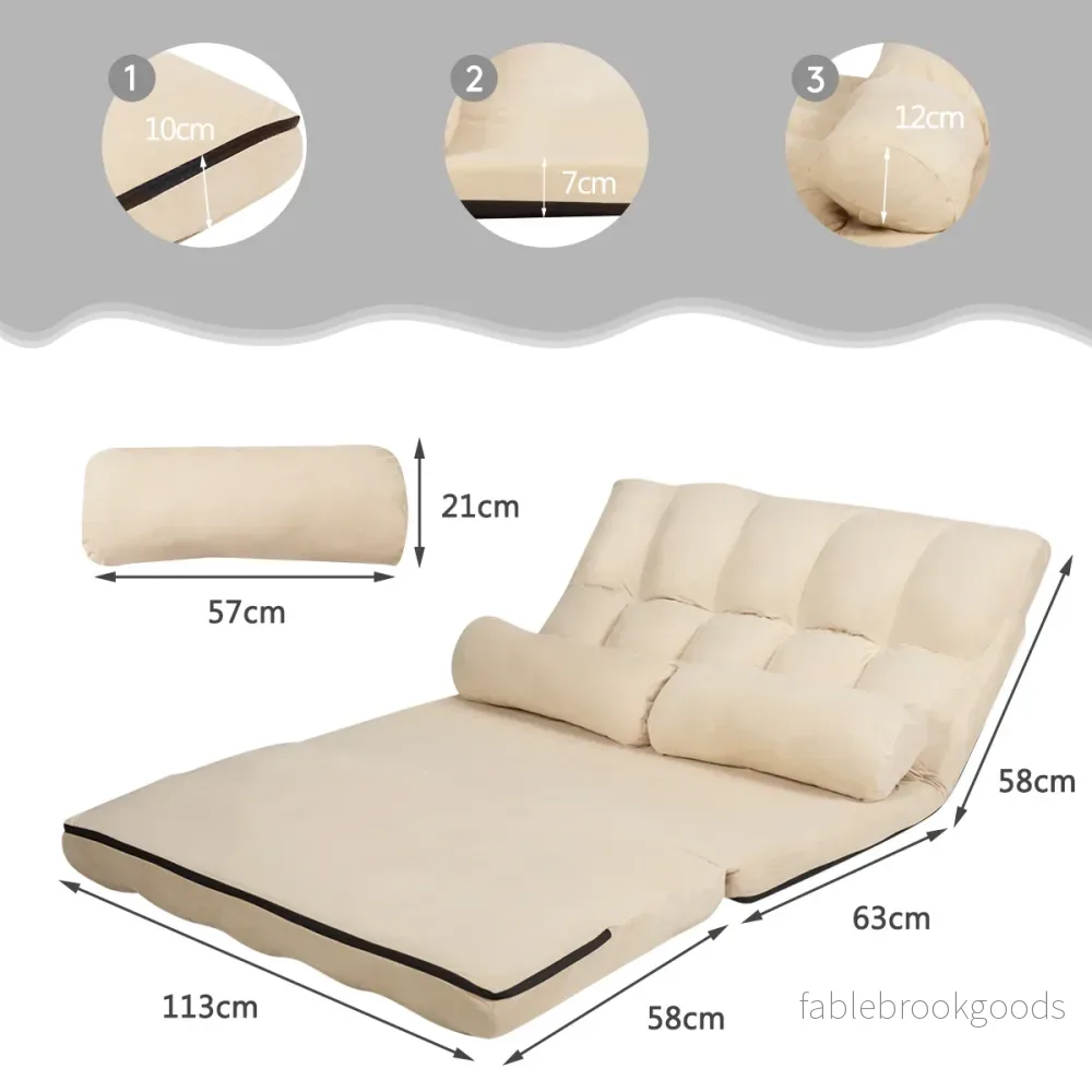 Bäddsoffa – med kuddar nivå justerbart ryggstöd – 2 6 180 x 113 x 10 cm – Beige - Bild 2