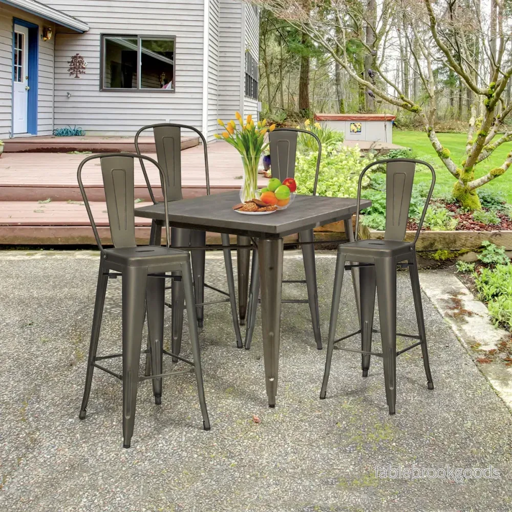 Set – med restaurangstolar avtagbart ryggstöd och fotstöd Metallstolar Gunmetal – 4 – Gammal färg - Bild 3