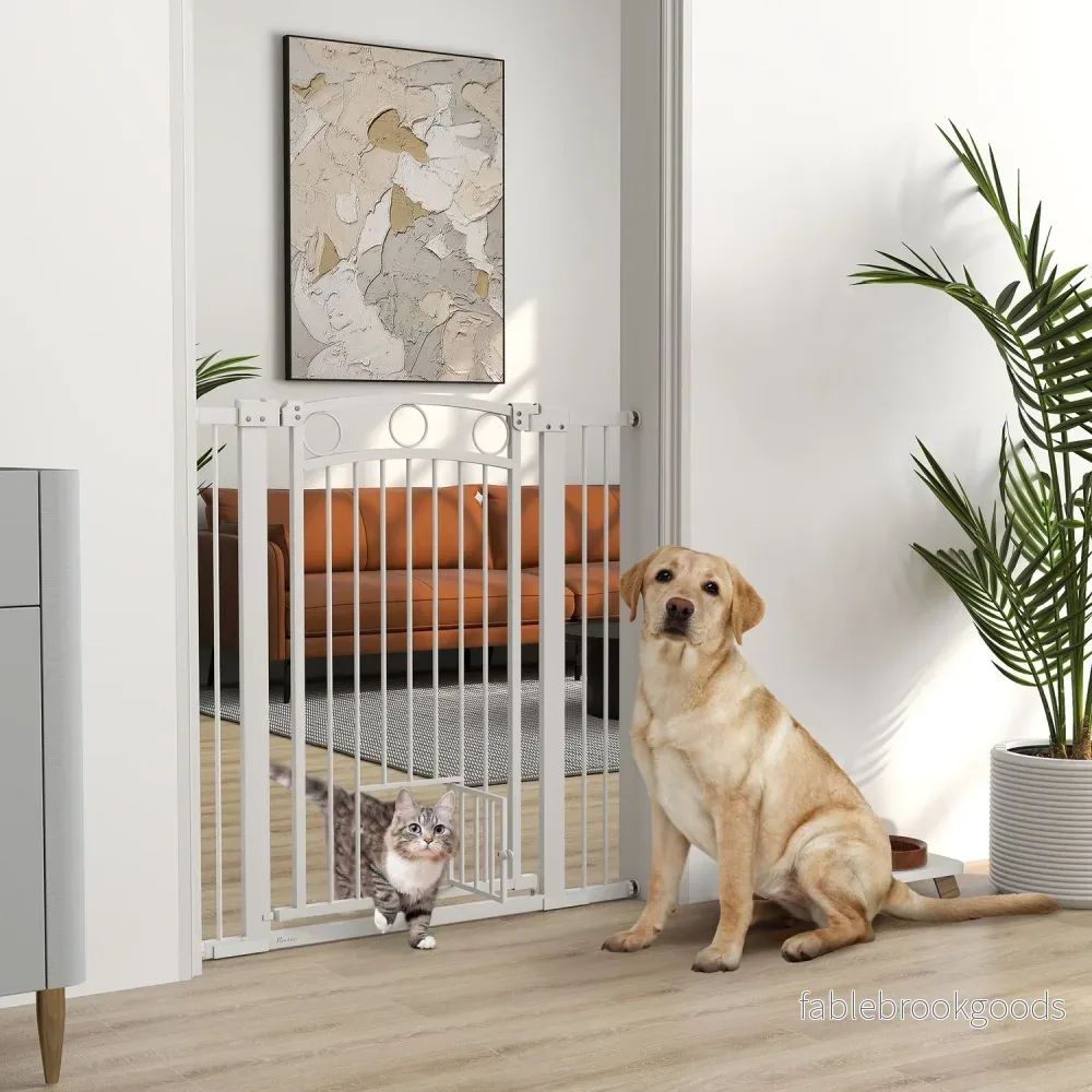 Vit stålskyddsgrind för hund och katt, 76-104 cm, ingen borrinstallation - Bild 2
