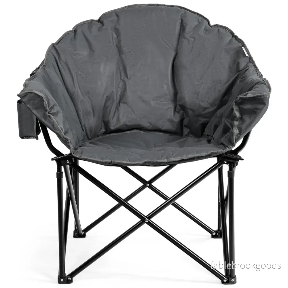 Överdimensionerad – Camping Vikstol Kudde Vadderad Månstol Rund med Mugghållare Vikbar Fatstol Bärförmåga upp till – 200 kg – Grå - Bild 3