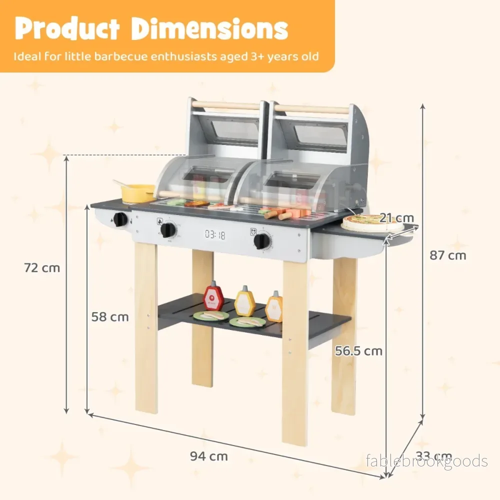 Barngrill – med grillbestick och leksaksmat vikbara lock, grillleksak – Grå - Bild 2