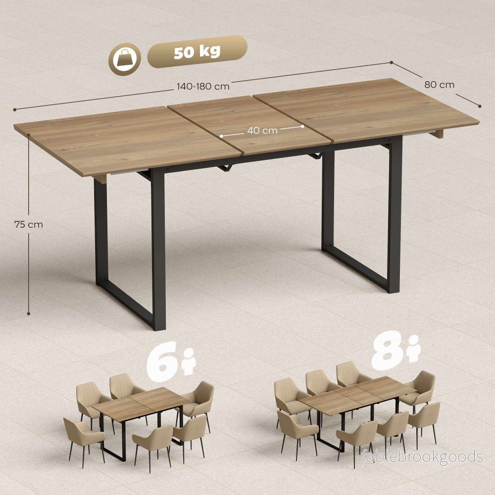 Utdragbart matbord för 6-8 personer, 140-180 cm, trä och stål - Bild 3