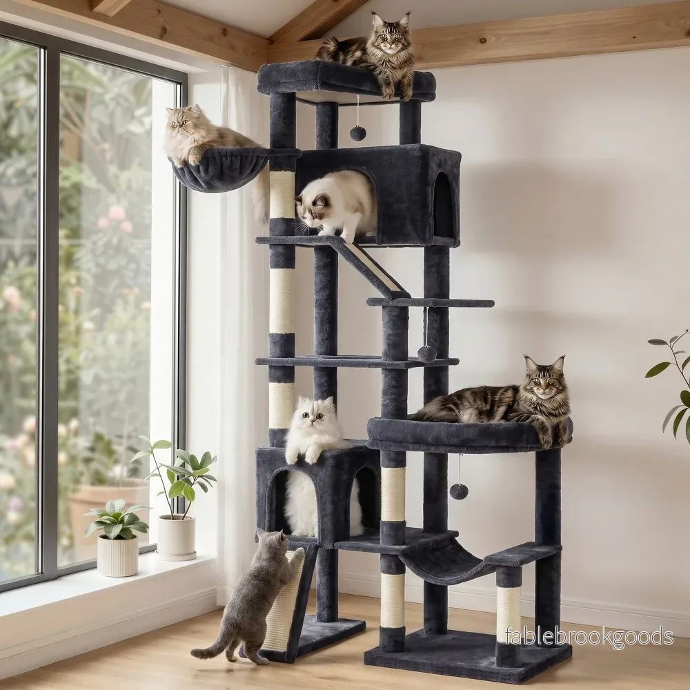 Krabpaal – Met Sisalstammen en Rustplateaus – Voor Grote Katten – Donkergrijs – 105 x 45 x 202 cm Krabpaal – Met Sisalstammen en Rustplateaus – Voor Grote Katten – Donkergrijs – 105 x 45 x 202 cm