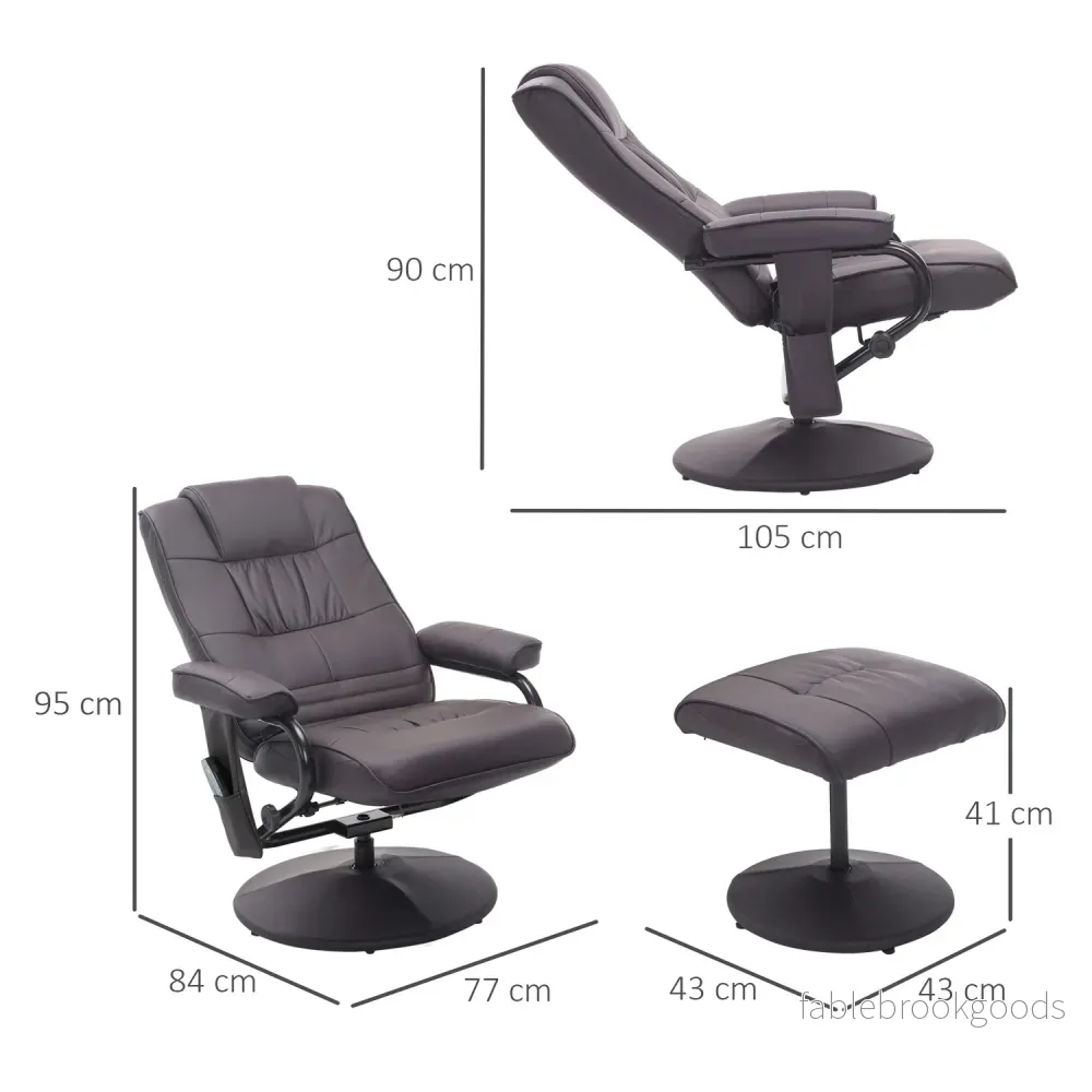 Liggande massagestol i brunt konstläder med ottoman - Bild 3