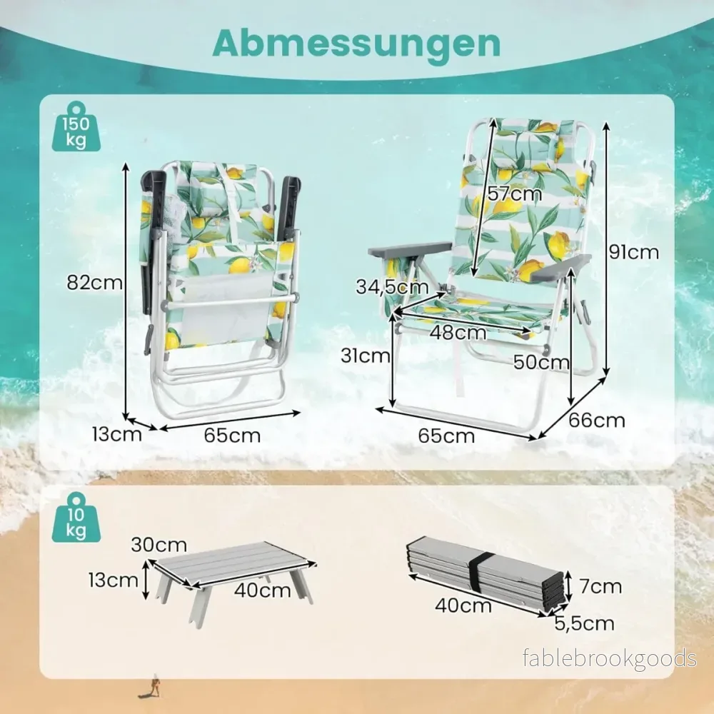 Strandstolar – med bord Fällbara campingstolar justerbart ryggstöd Fällstolar – Grön - Bild 2