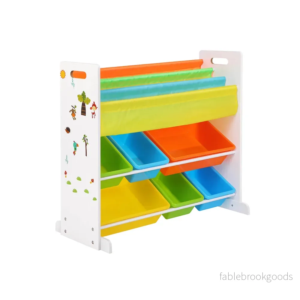 Barnskåp – färgglada förvaringslådor – orange, gul, blå, grön
