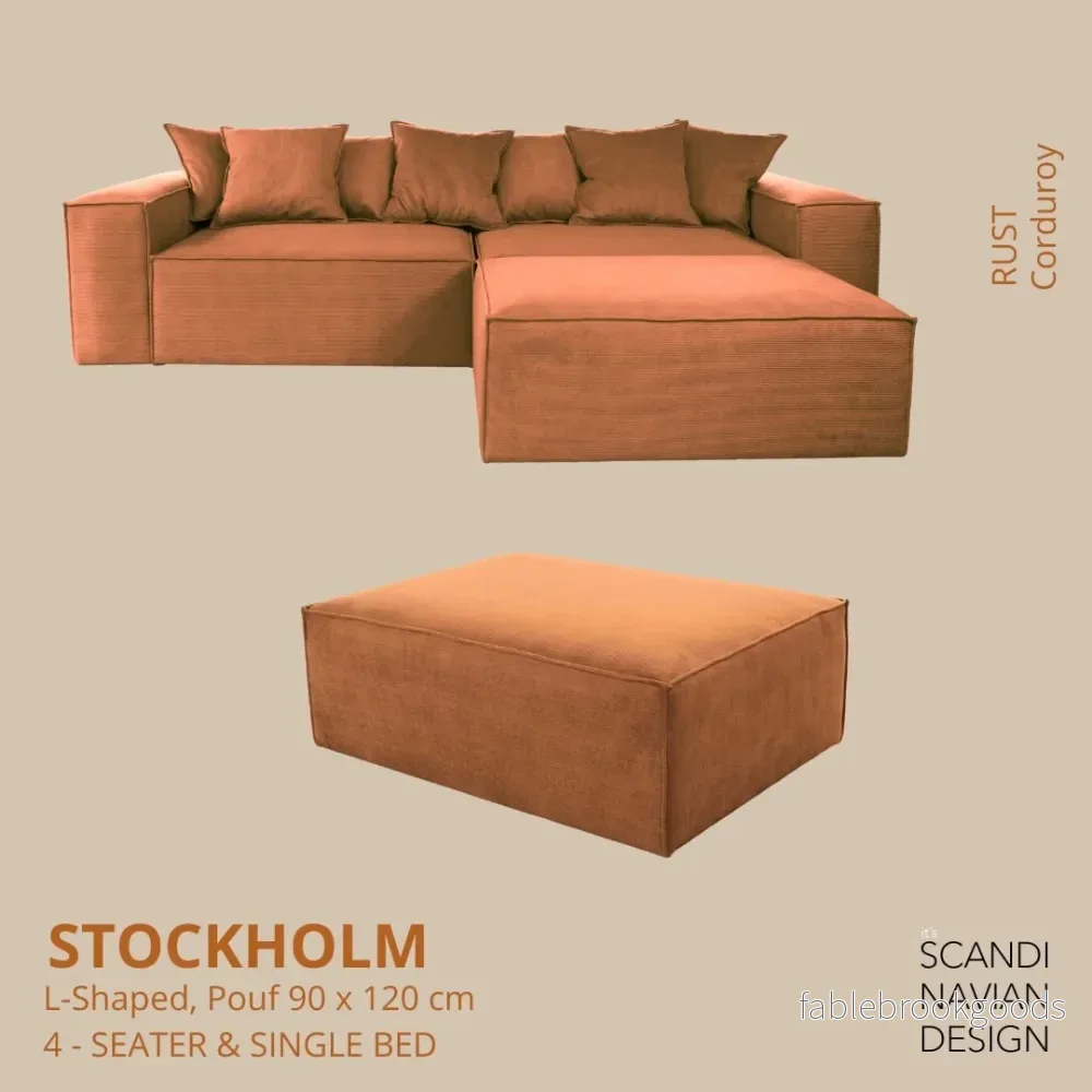 Stockholm L- Shaped sofa/single bed Corduroy Rust removable & washable cover Stockholm L- Shaped sofa/single bed Corduroy Rust removable & washable cover