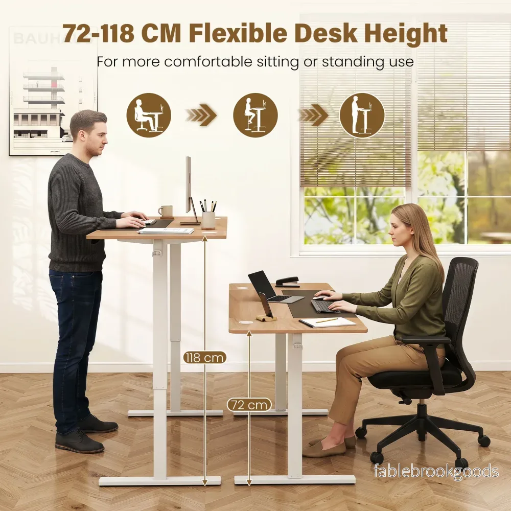 Elektrisk – höjdjusterbart skrivbord med stabil metallram cm, Naturfärgad – 160 x 60 - Bild 3