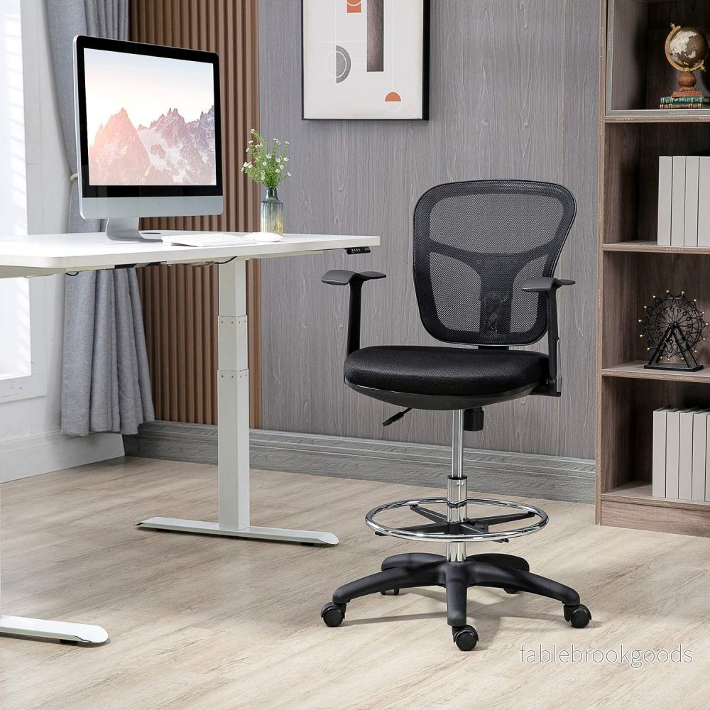 Ergonomisk kontorsstol i mesh, svart – justerbart armstöd och fotstöd - Bild 2